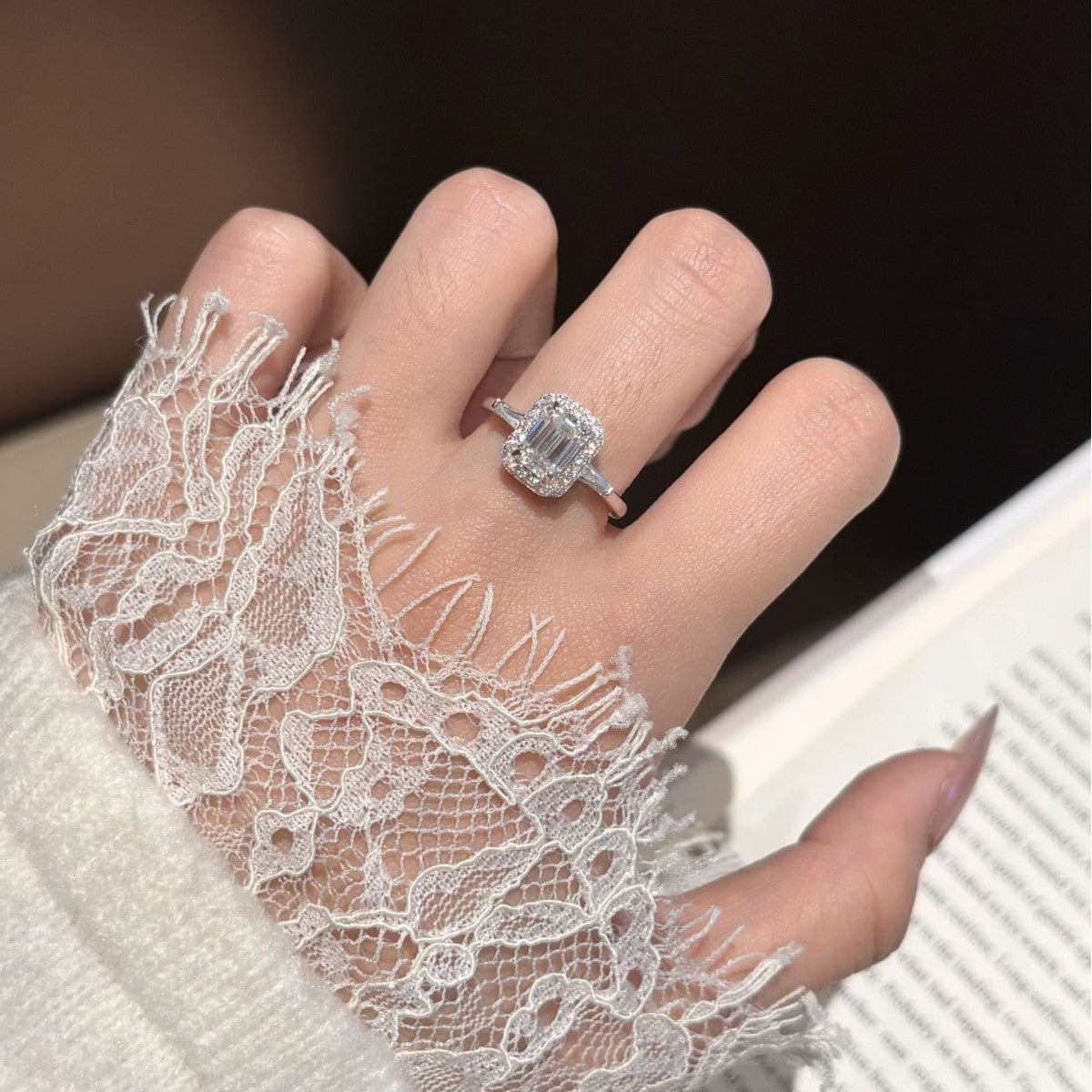 S925 Silver Rectangular Moissanite Ring