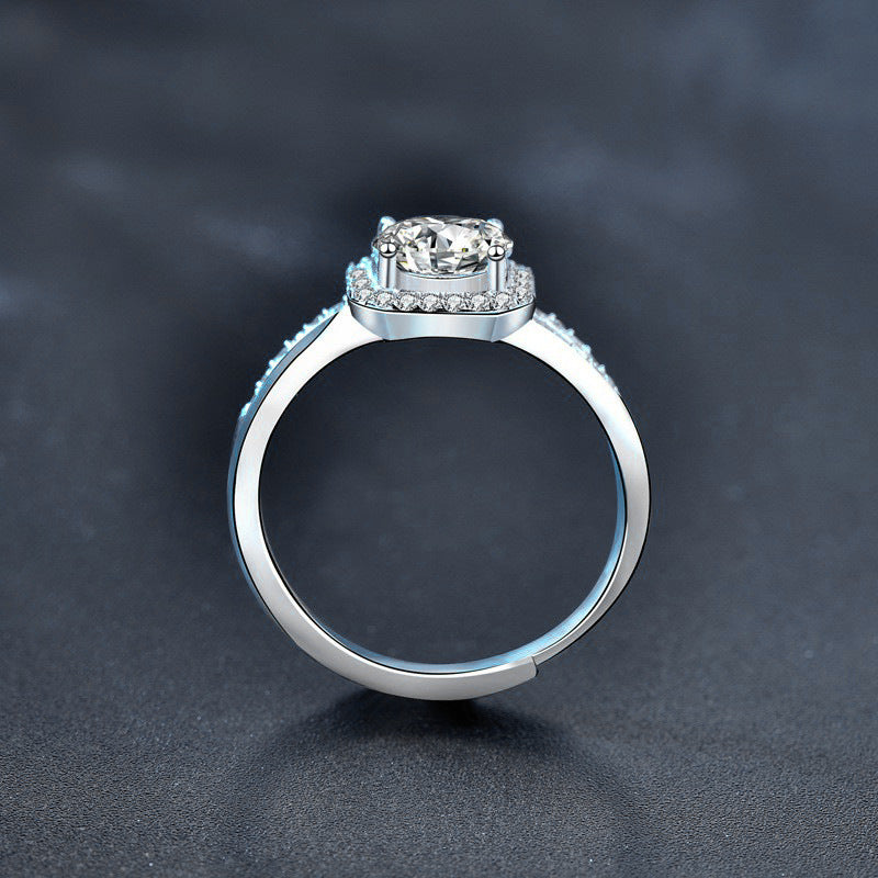 925 Sterling Silver Moissanite Double Row Square Ring