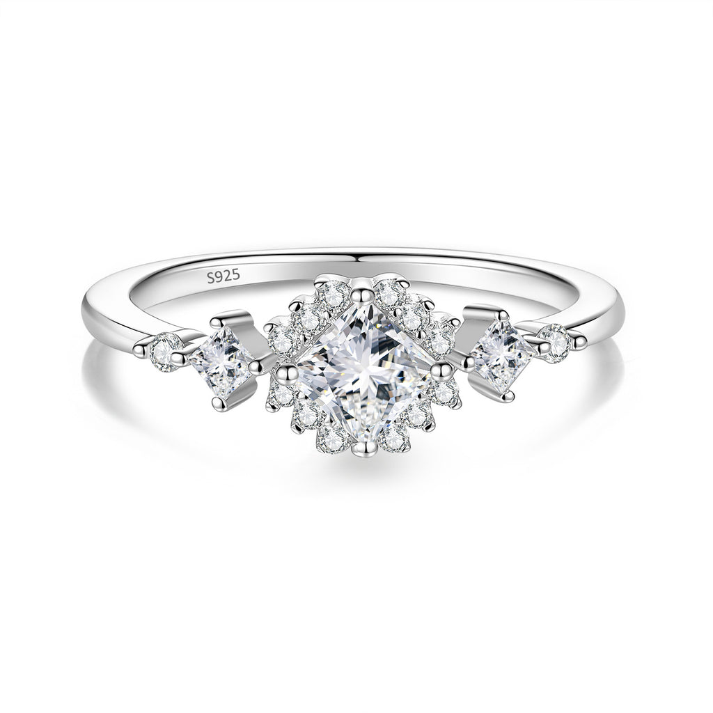 S925 Sterling Silver Square Moissanite Ring