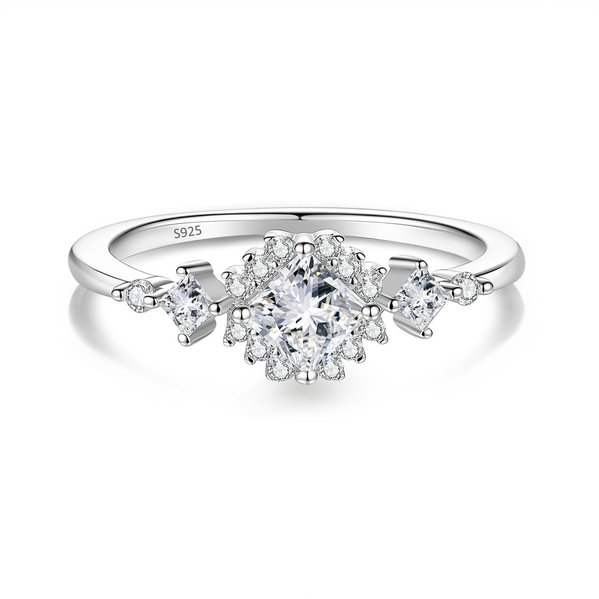 S925 Sterling Silver Square Moissanite Ring