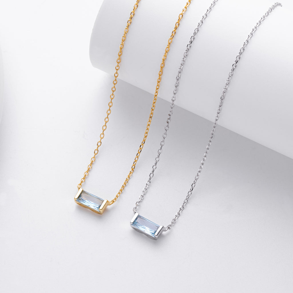 Rectangular colored zircon s925 sterling silver December birthstone collar necklace