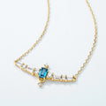 S925 Sterling Silver 10K Gold Vintage Natural London Blue Topaz Necklace