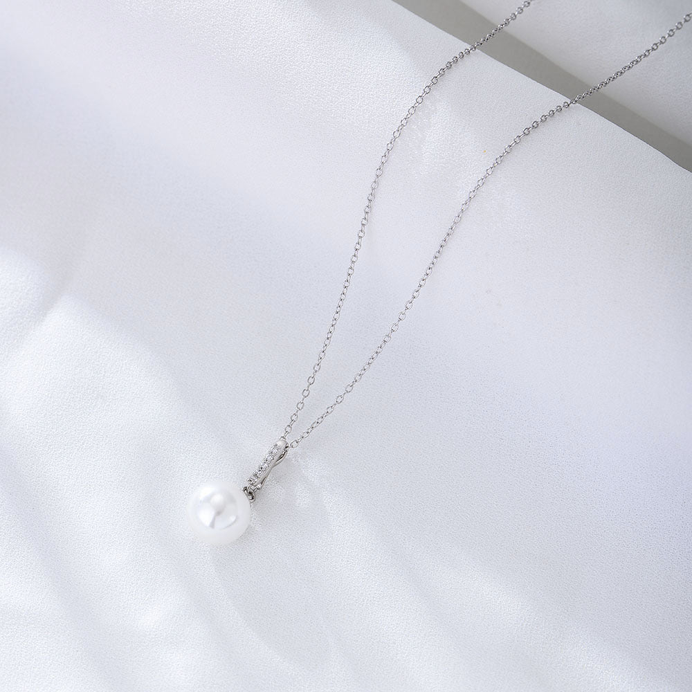 S925 Sterling Silver Zircon Pendant Pearl Necklace