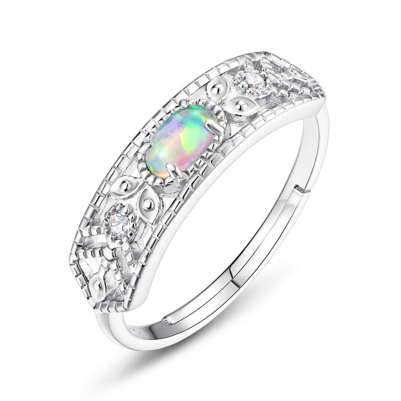 S925 Sterling Silver Gold-Plated Synthetic Opal Ring