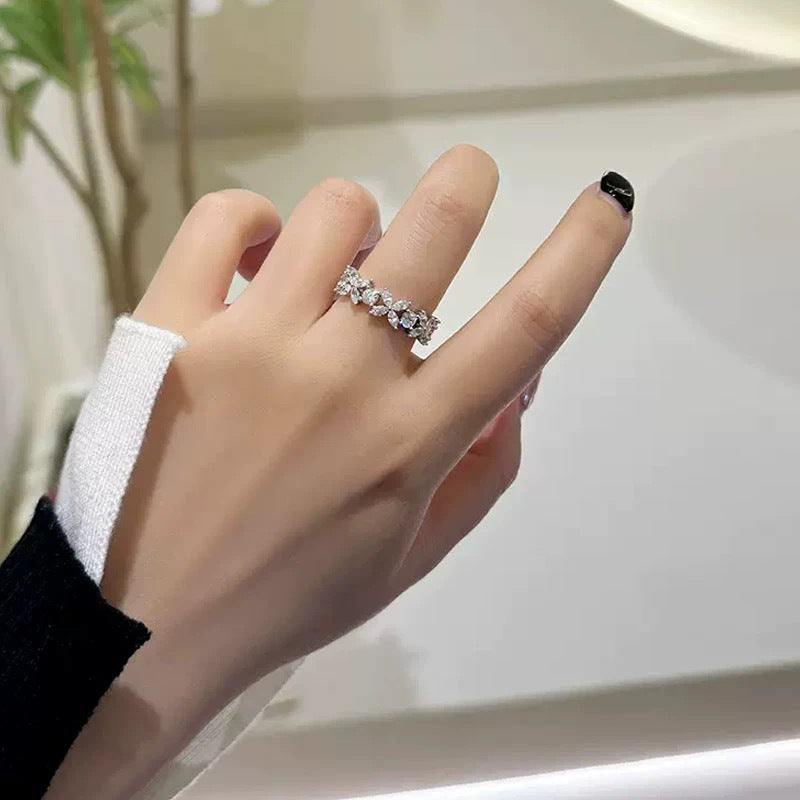S925 Sterling Silver Marquise Four Leaf Clover Moissanite Ring