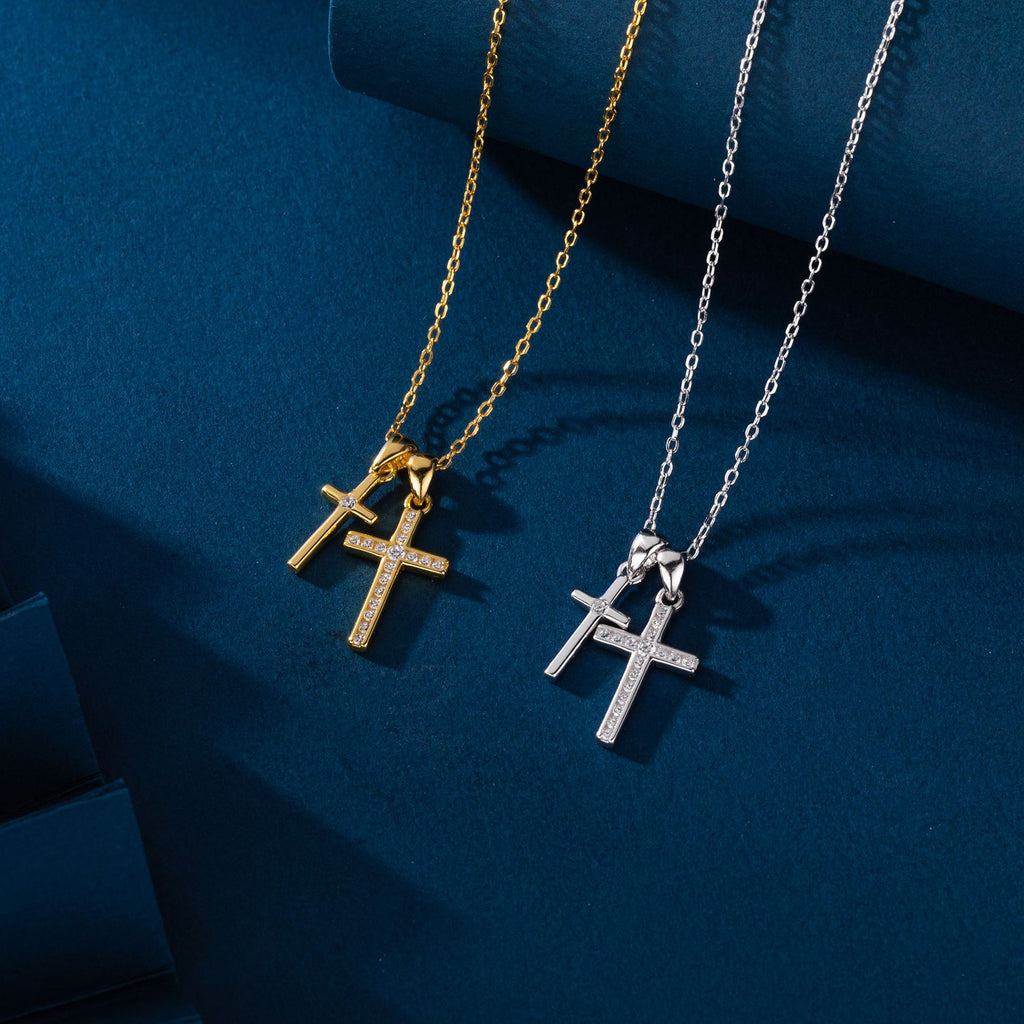 S925 Sterling Silver Double Cross Necklace