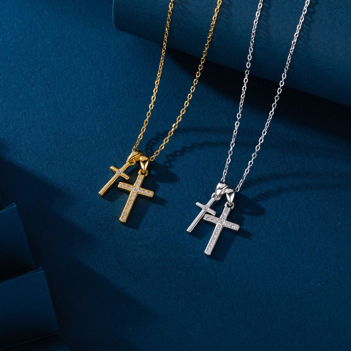 S925 Sterling Silver Double Cross Necklace