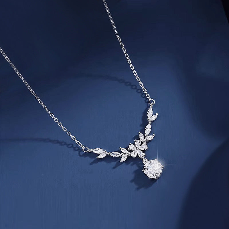 S925 Sterling Silver Moissanite Flower Wheat Necklace