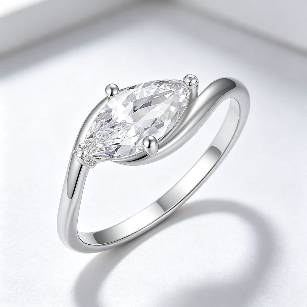 S925 Silver Horse Eye Moissanite Twist Arm Ring Engagement Ring