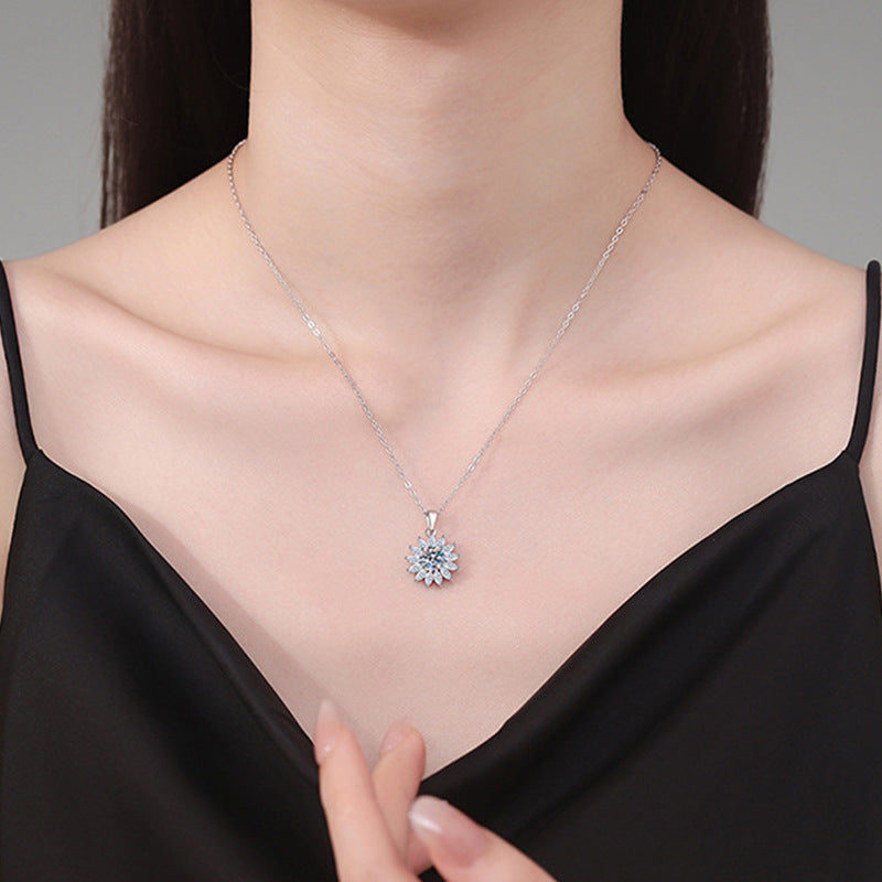 S925 Sterling Silver Moissanite Bright Sunflower Pendant Necklace