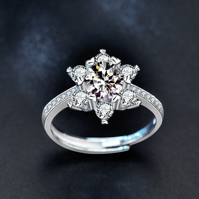 S925 Sterling Silver Snowflake Moissanite Ring