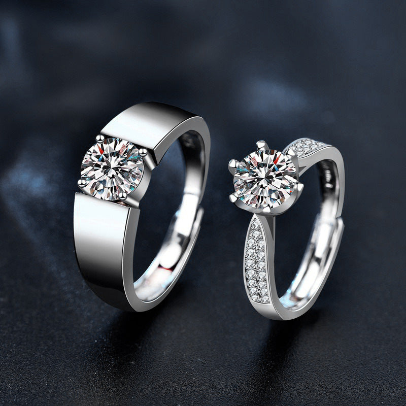 S925 Sterling Silver Moissanite Couple Ring