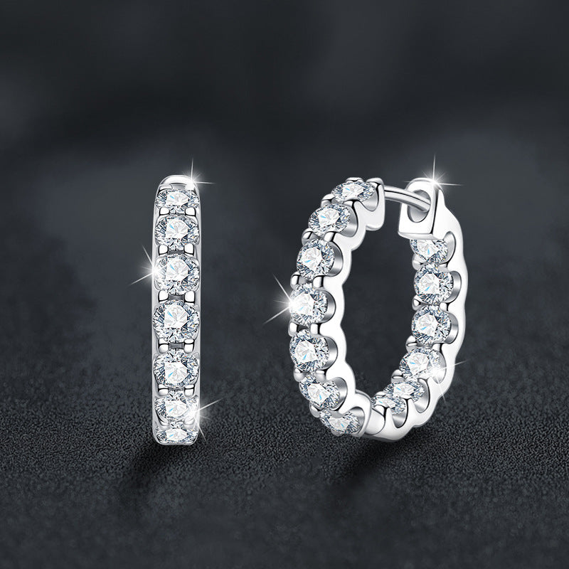 925 Sterling Silver Round Earrings with Full Set of Moissanite and Bull's Head Design