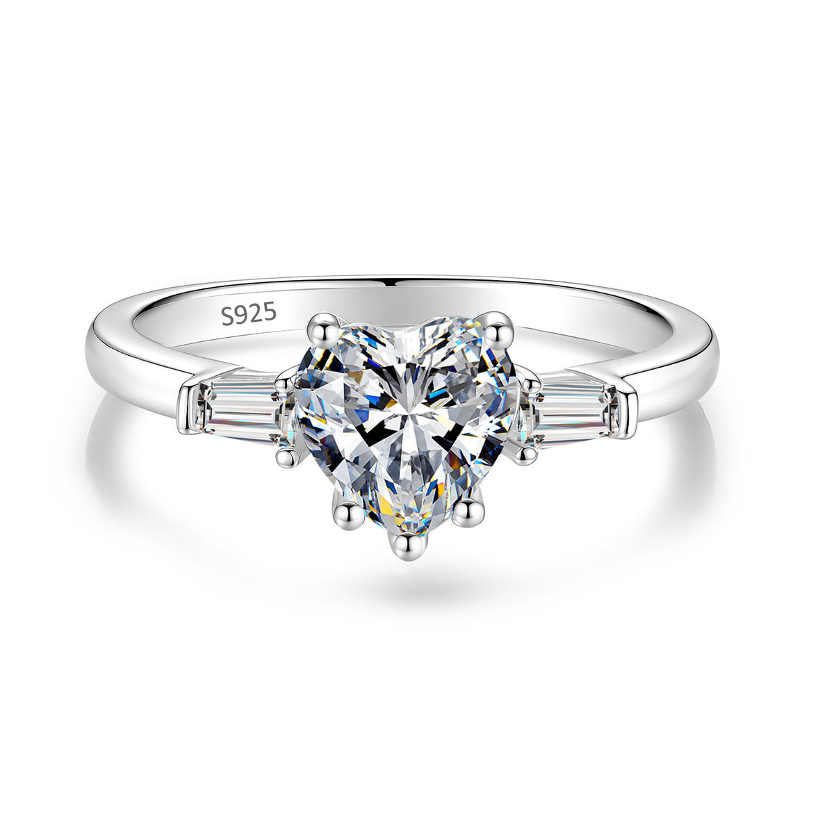S925 Silver Heart-Shaped Colorful Moissanite Ring
