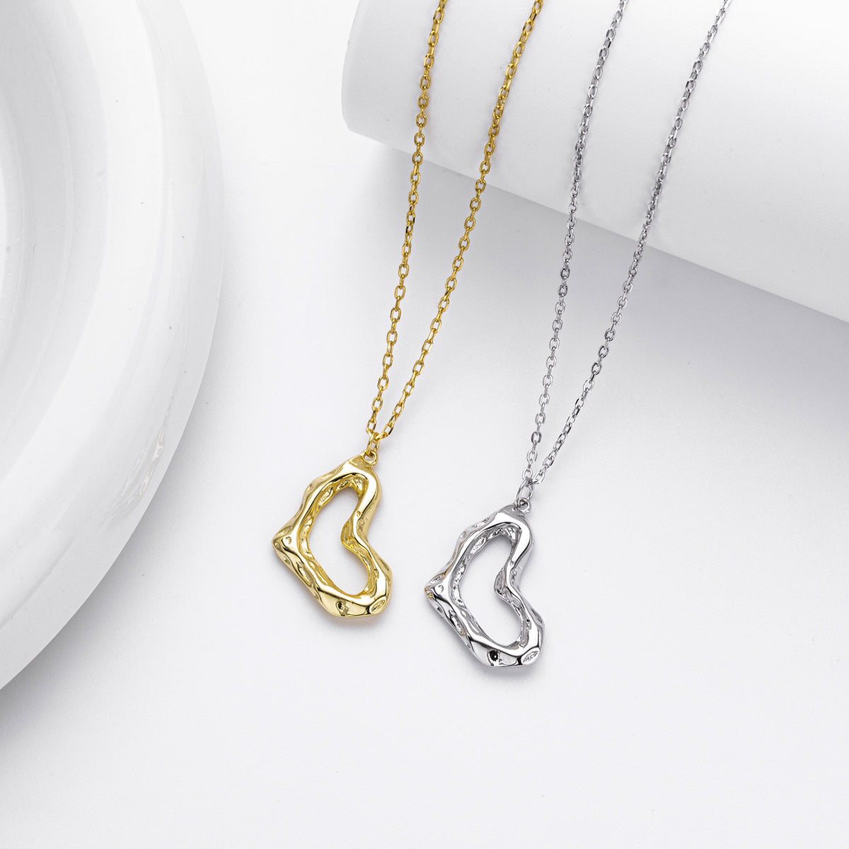 S925 Sterling Silver Irregular Wrinkles Heart Necklace