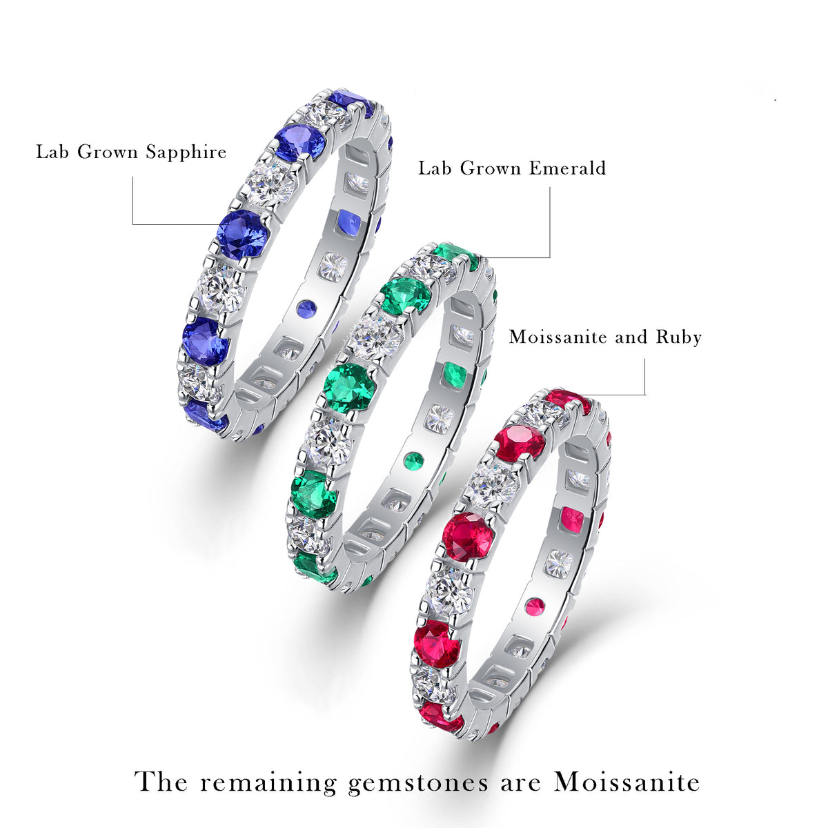S925 Sterling Silver Ring with Green, Blue, and Red Gemstones and Moissanite