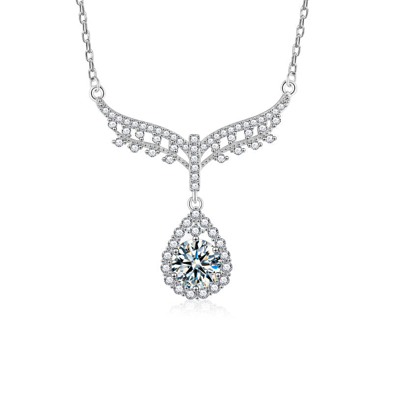 S925 Sterling Silver Moissanite Angel Water Drop Pendant Necklace
