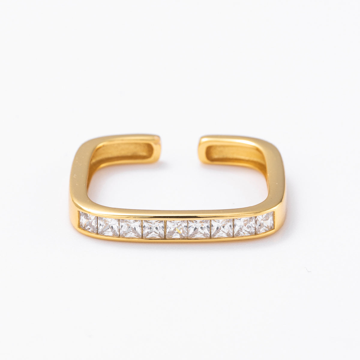 S925 sterling silver exquisite open ring set with square zircon stones