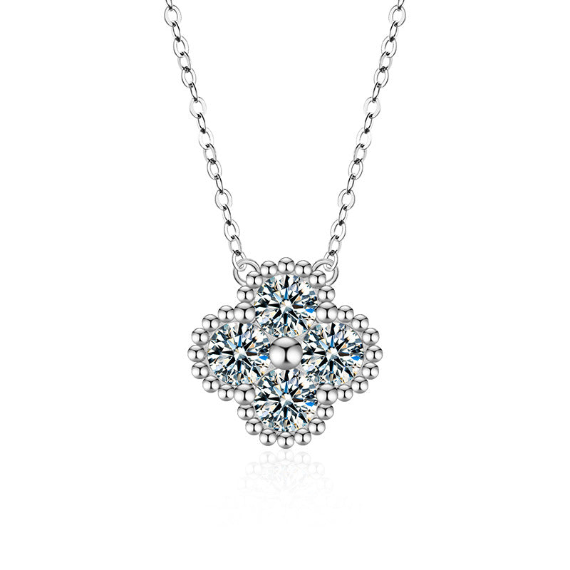 S925 Sterling Silver Moissanite Pendant Clover Necklace