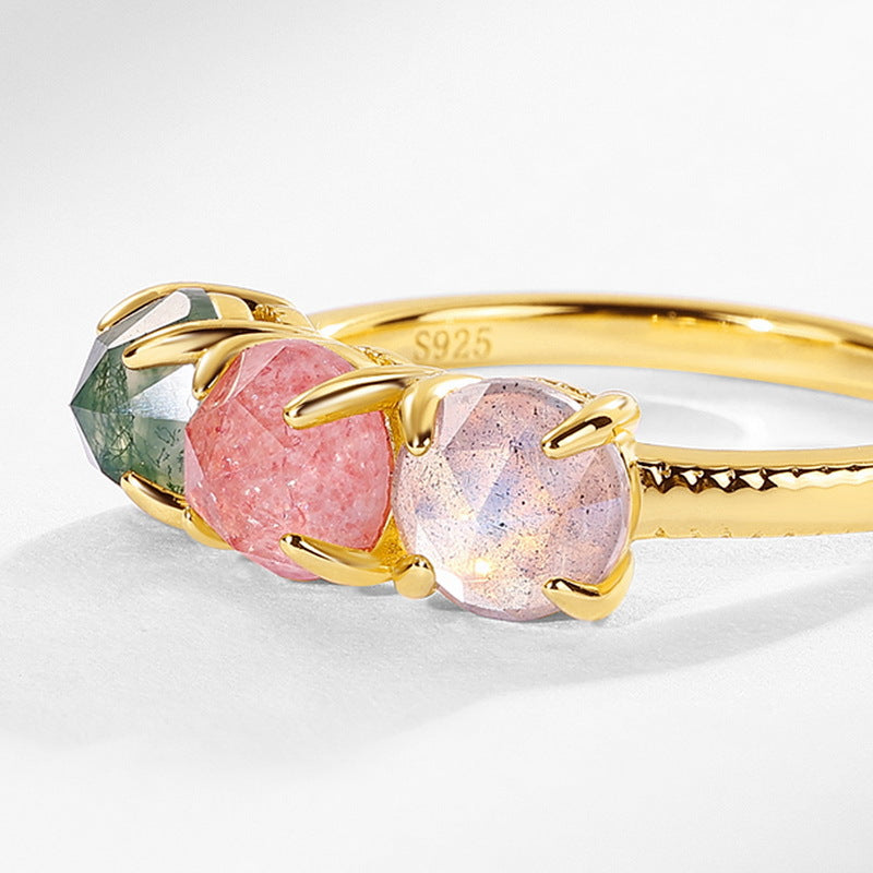 S925 Sterling Silver Gold-Plated Colored Stone Ring
