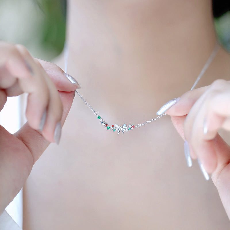 S925 Sterling Silver Christmas Bow Necklace