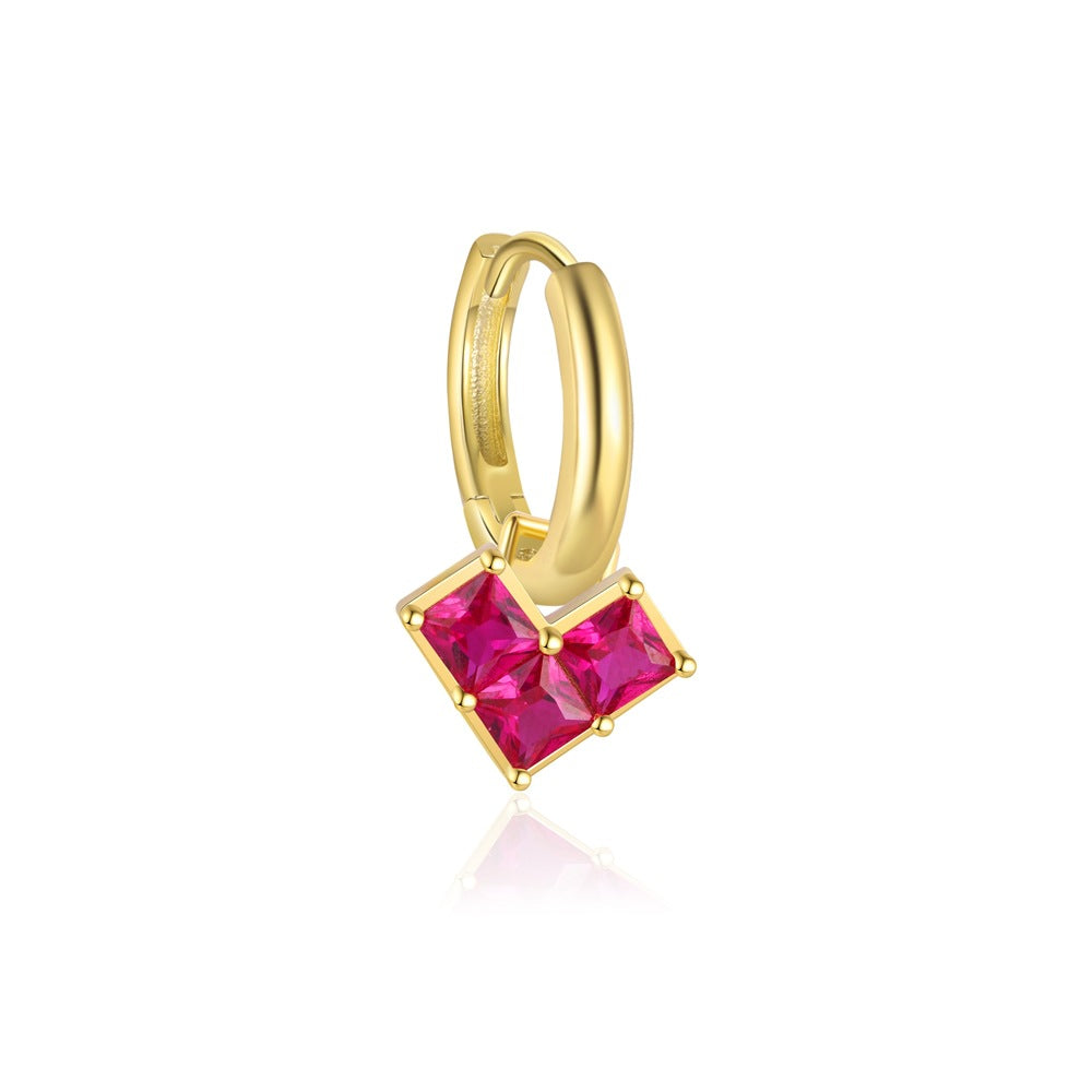 S925 Sterling Silver Heart-Shaped Red Zircon Stud Earrings