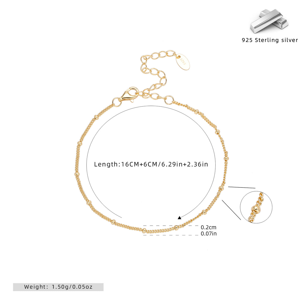 S925 Sterling Silver Small Bead Bracelet