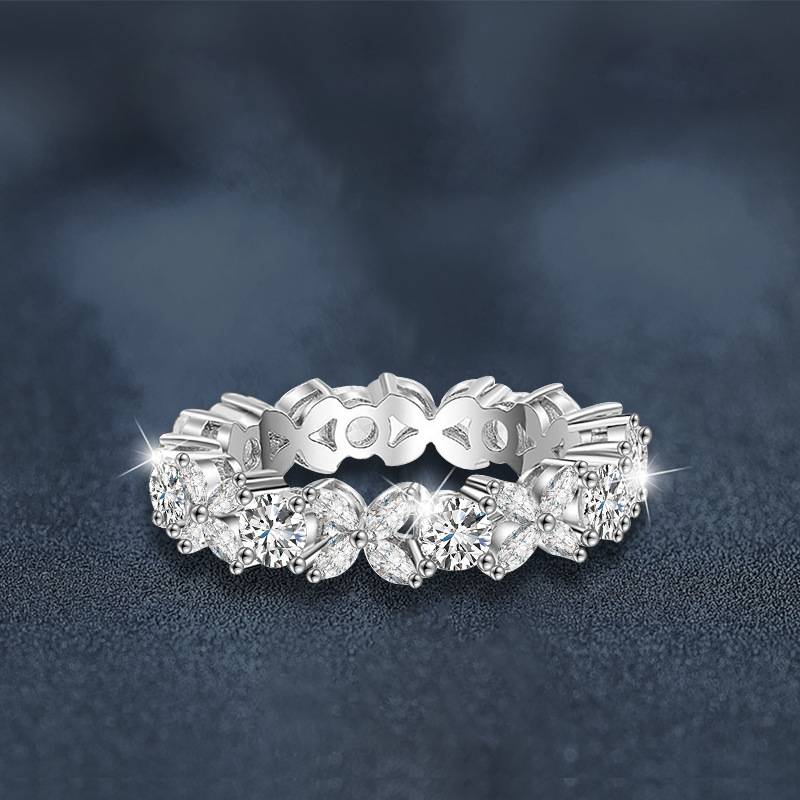 S925 Sterling Silver Marquise Four Leaf Clover Moissanite Ring