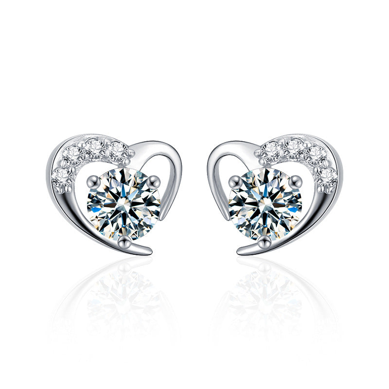 Moissanite S925 sterling silver heart-shaped earrings