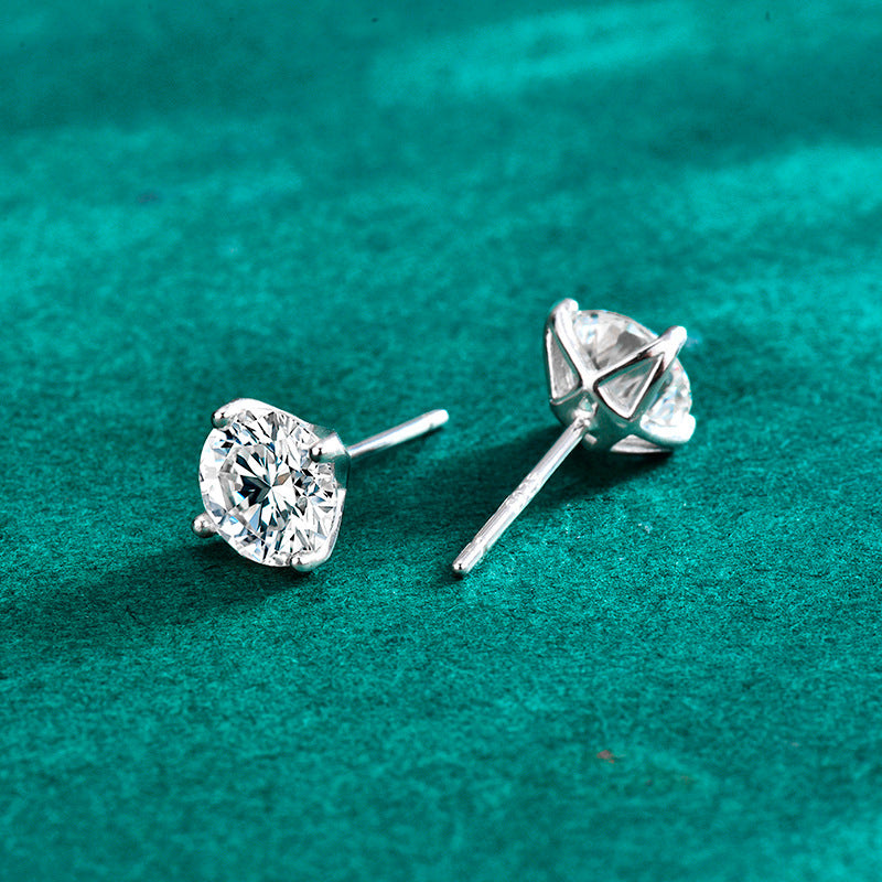S925 Sterling Silver Flower Bud Four-Prong Moissanite Stud Earrings