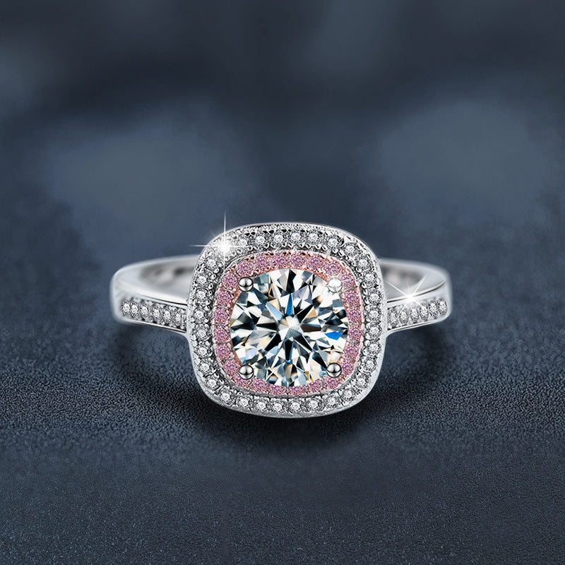 S925 Sterling Silver Sugar Cube Moissanite Ring