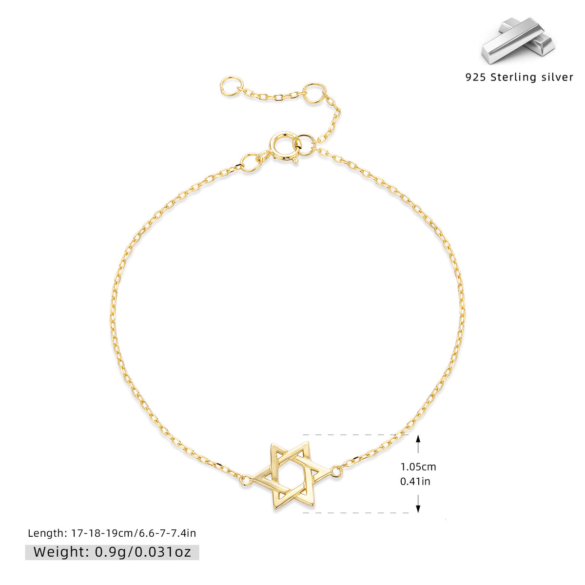 S925 Sterling Silver Hexagram Bracelet