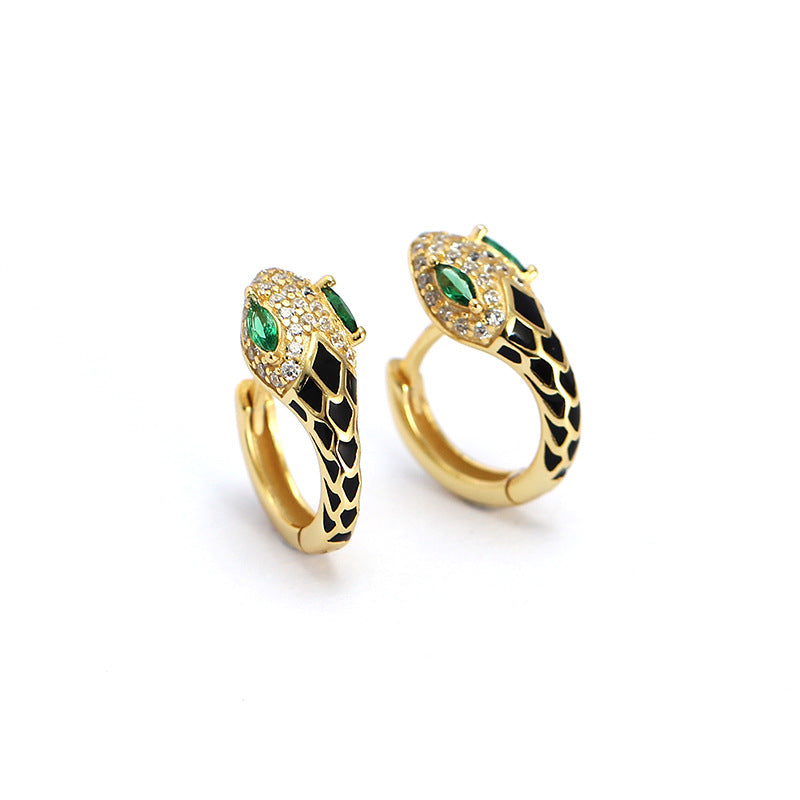S925 Sterling Silver Halloween Snake-Shaped U-Hoop Earrings