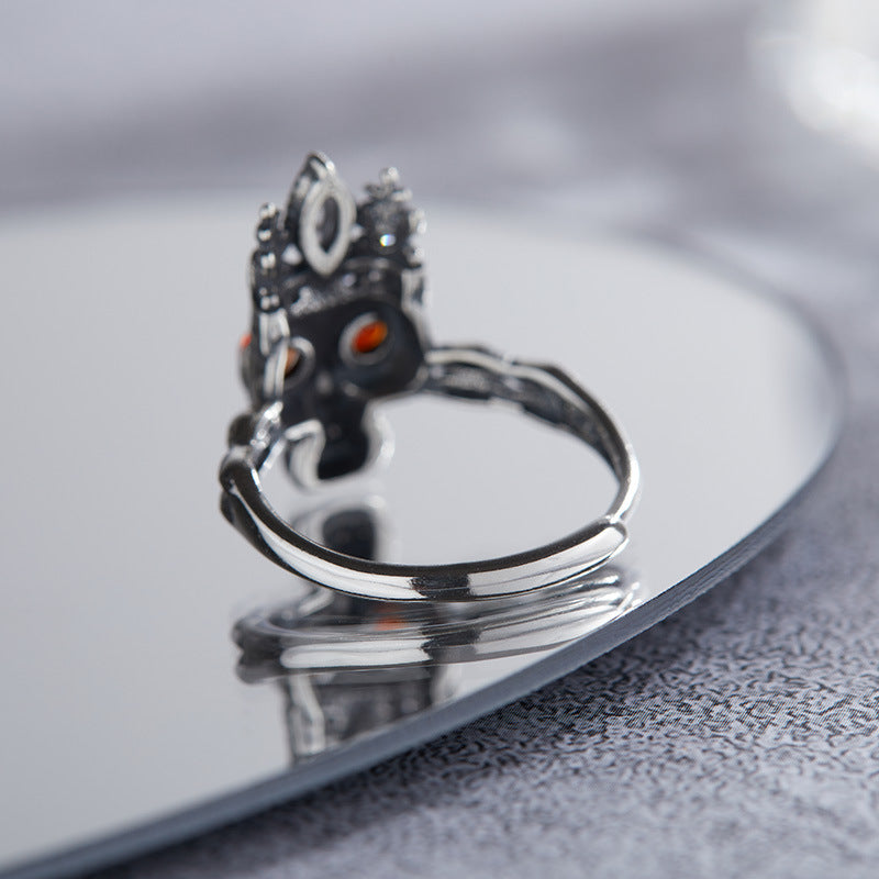 S925 Sterling Silver Distressed Crown Skull Halloween Ring