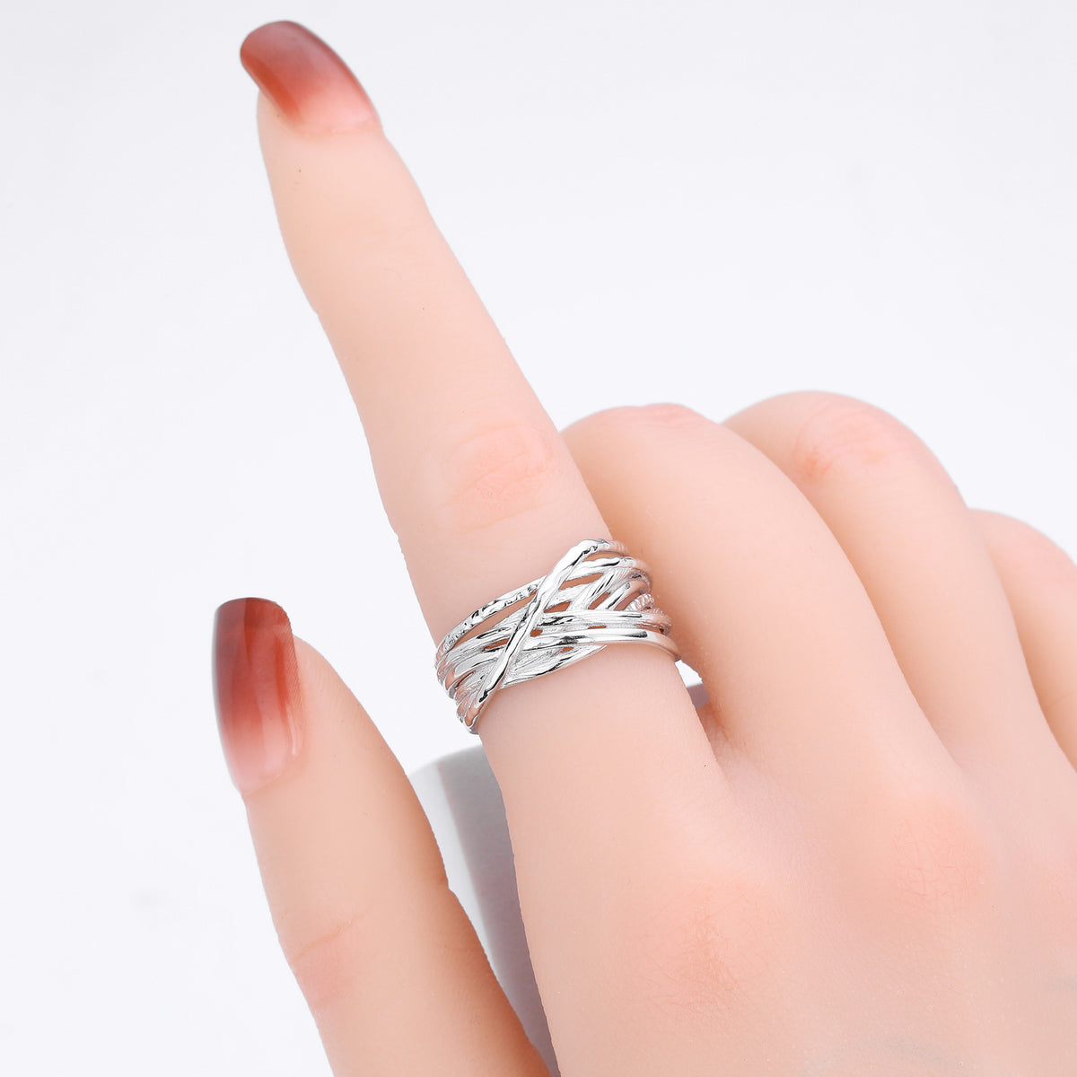 S925 sterling silver ring, stylish and unique irregular multi-layered band