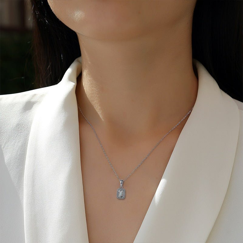 S925 Sterling Silver Moissanite Square Pendant Necklace
