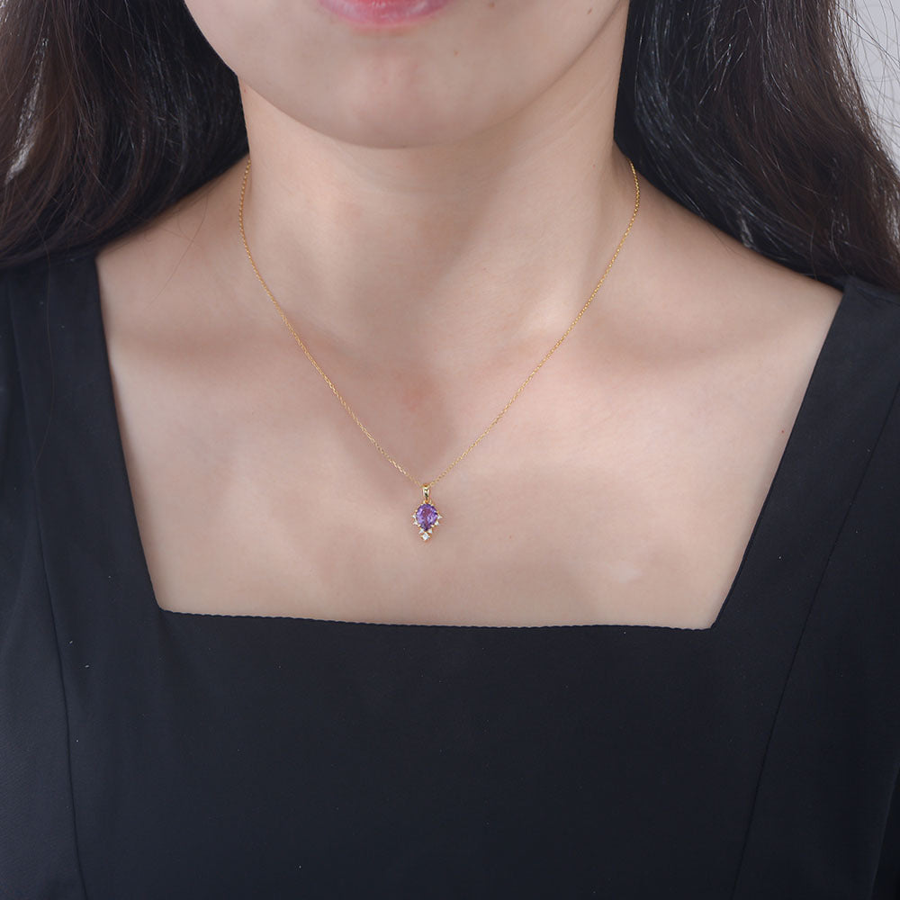 S925 Sterling Silver Natural Amethyst Pendant Zircon Necklace
