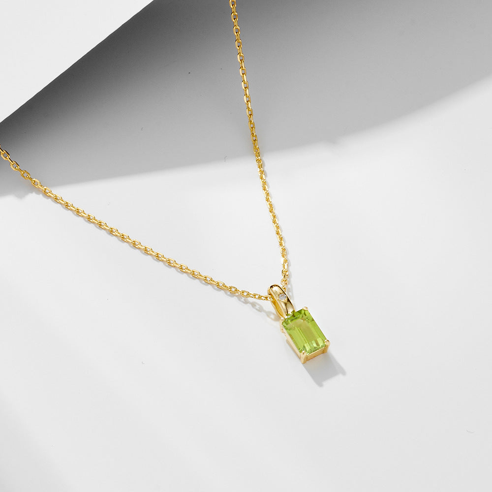 S925 Sterling Silver Natural Amethyst Olivine Pendant Necklace