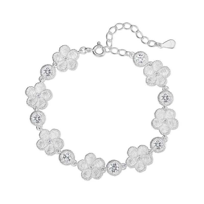 S925 Sterling Silver Plum Blossom Zircon Inlaid Bracelet