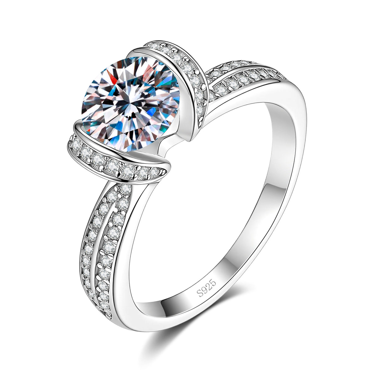 S925 Silver Ring with Colored Moissanite