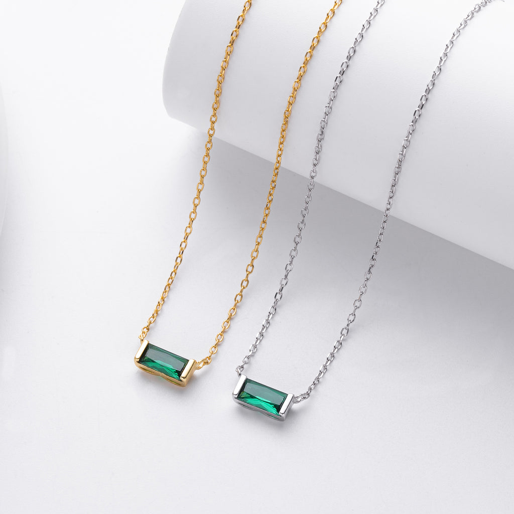 Rectangular colored zircon s925 sterling silver December birthstone collar necklace