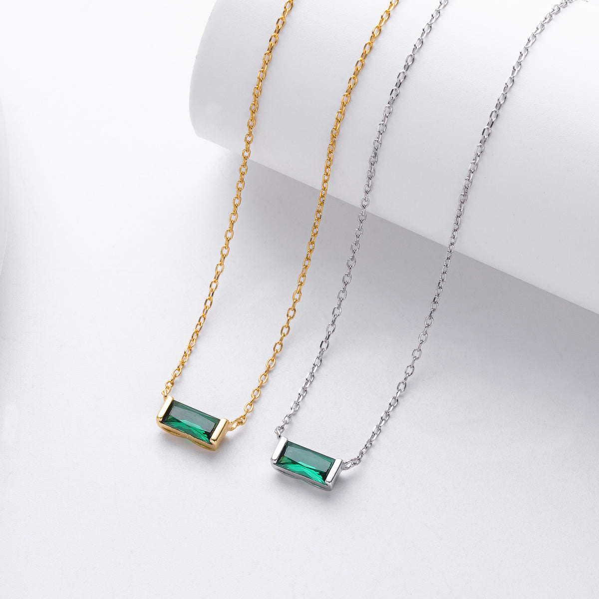 Rectangular colored zircon s925 sterling silver December birthstone collar necklace