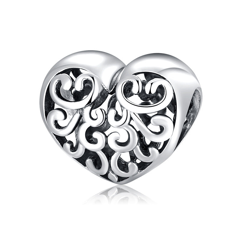S925 Sterling Silver Hollow Heart Bead Pendant