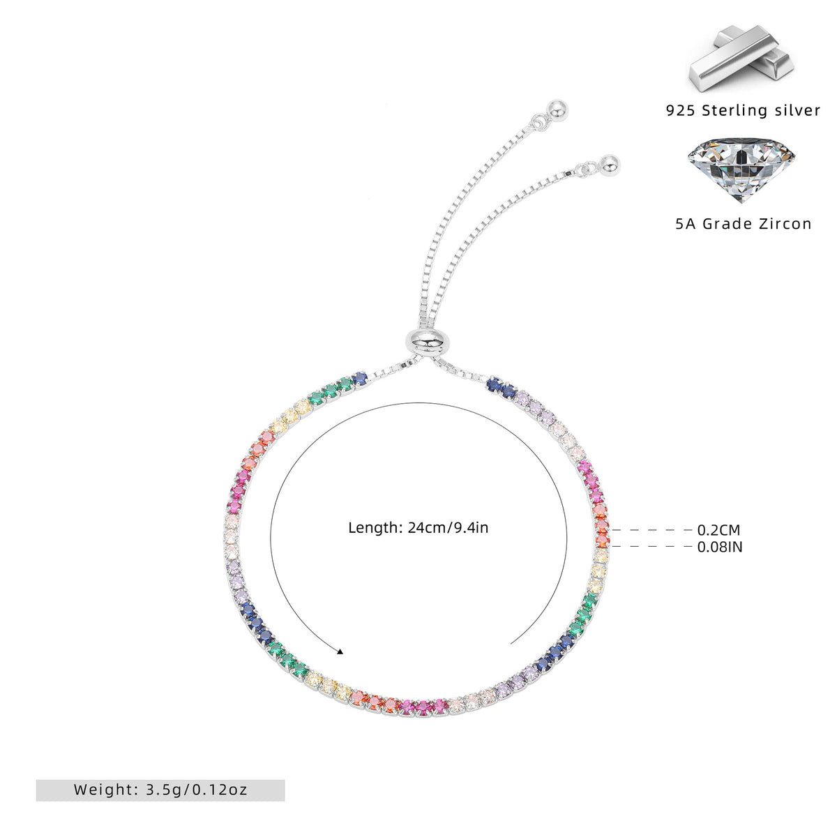 S925 Colorful Zircon Bracelet