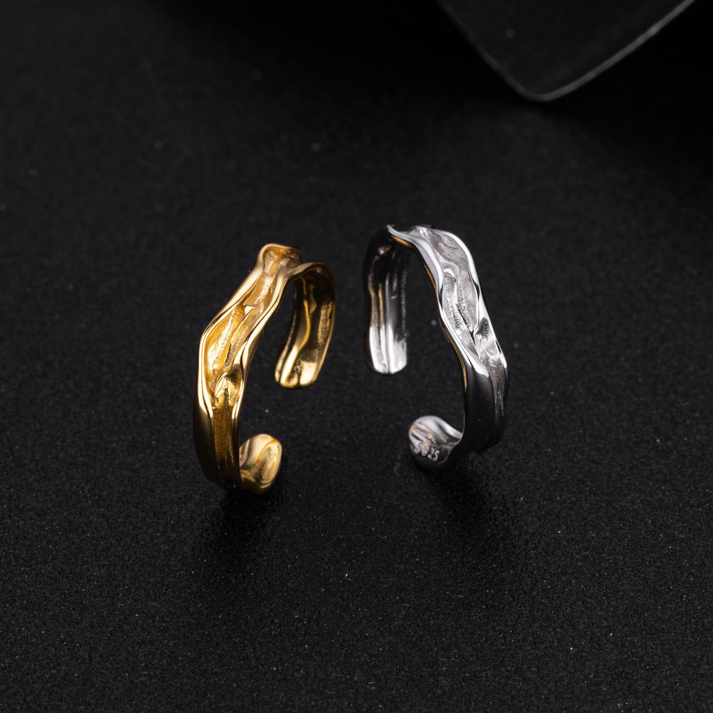 S925 Sterling Silver Luxury Niche Ring with Unique Texture and Irregular Opening