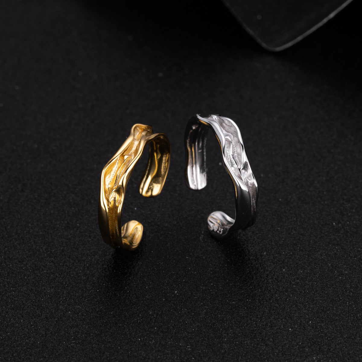 S925 Sterling Silver Luxury Niche Ring with Unique Texture and Irregular Opening