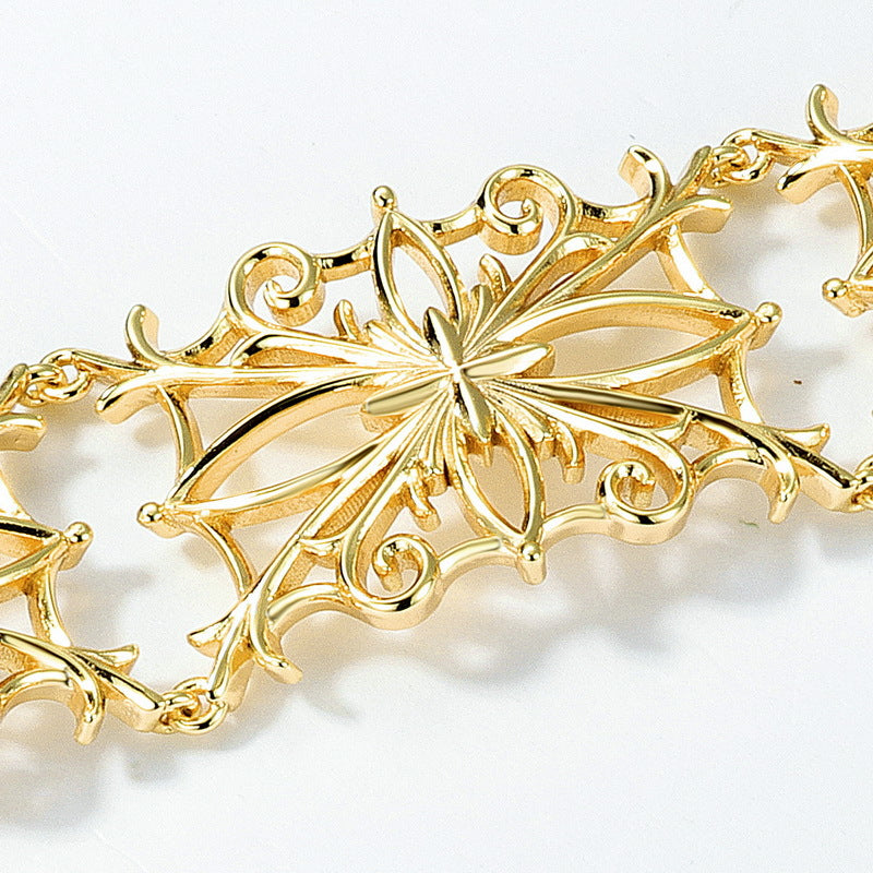 S925 Sterling Silver Gold-Plated Exaggerated Openwork Filigree Bangle