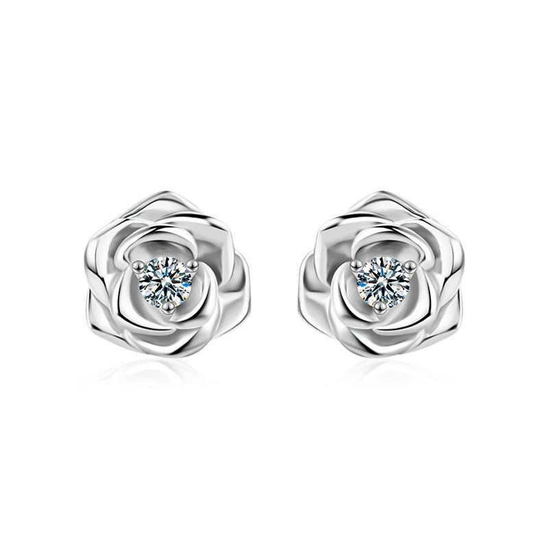 Moissanite rose earrings, S925 sterling silver, elegant and understated luxury.