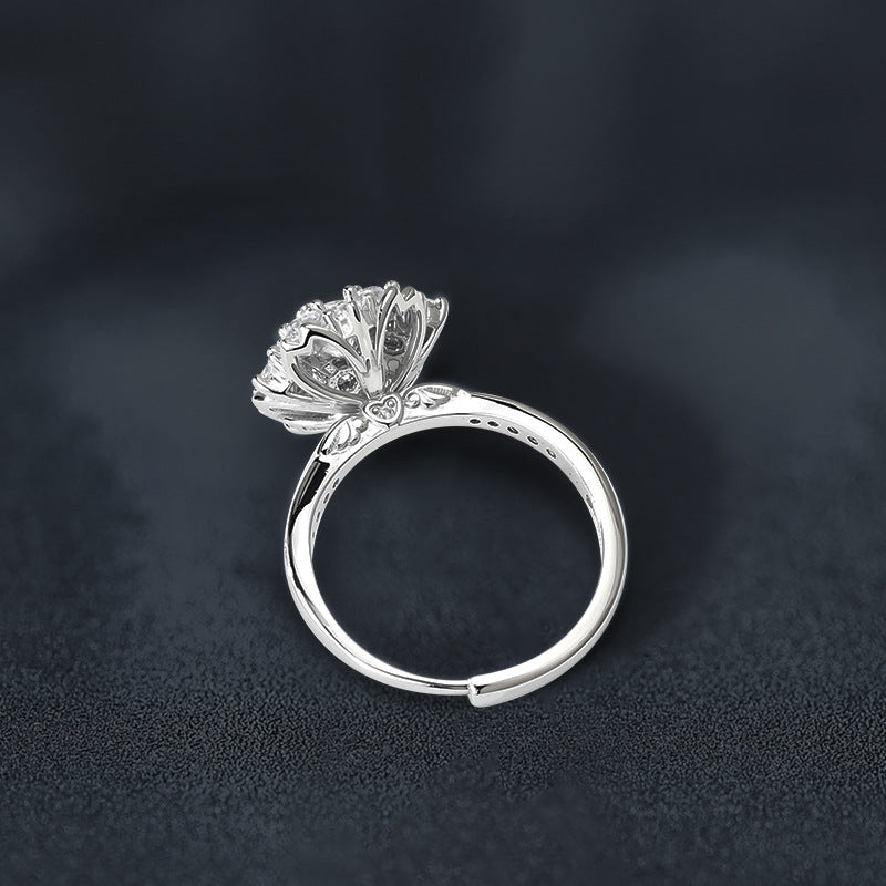S925 Sterling Silver "Stars Surrounding Moon" Moissanite Ring