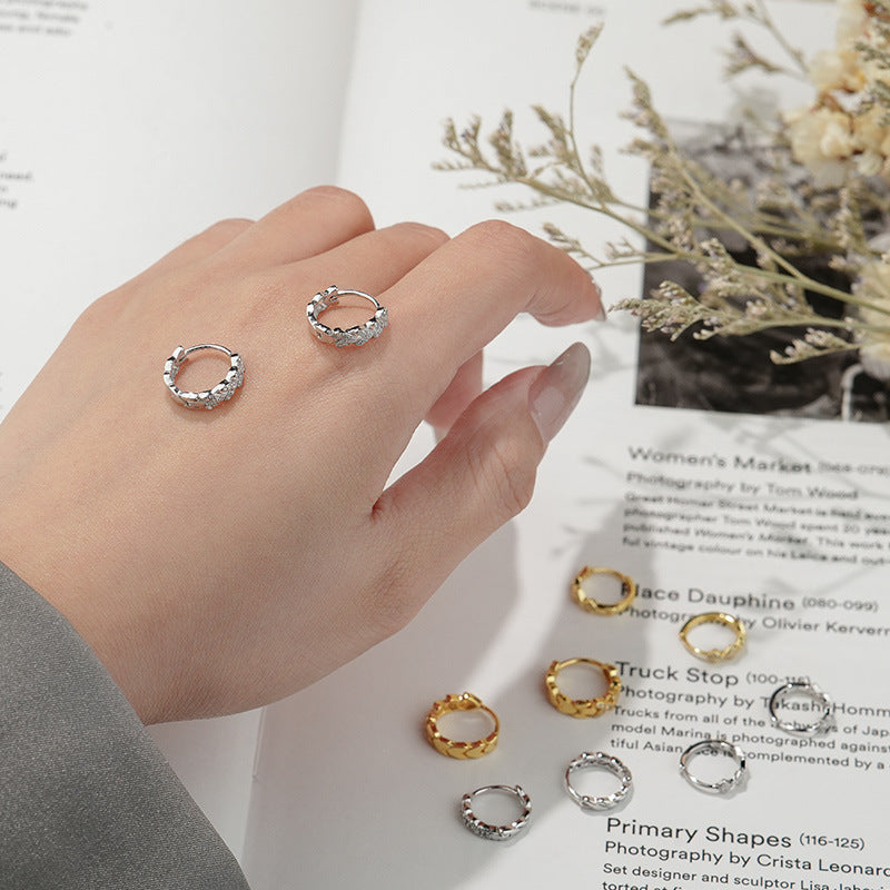 S925 Sterling Silver Zircon Hoop Earrings